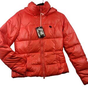 Abercrombie & Fitch Womens Orange Hooded Feather Down Puffer Jacket Medium Y2K